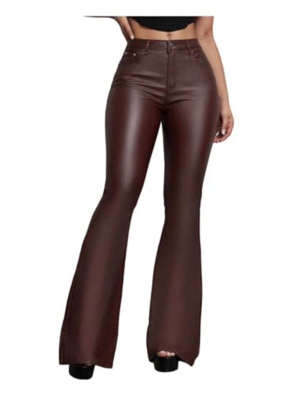 Faux Leather Flare Pants Stretchy Bootcut Leggings Casual Streetwear